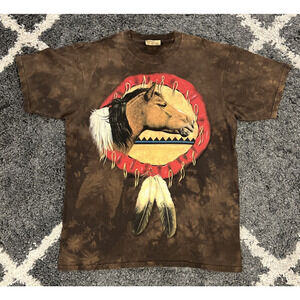 VTG The Mountain Native American T Shirt Mens L Tie Dye Brown Horse